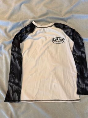 Ron Jon White Rash Guard with Black Stitching and Logo Tag